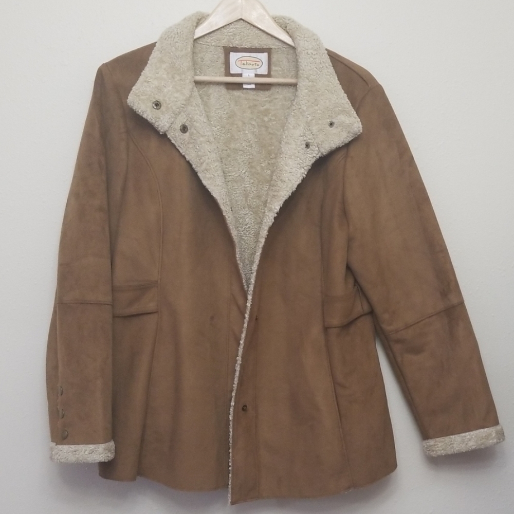 Talbots Faux Suede Sherpa Lined Winter Coat Size Large